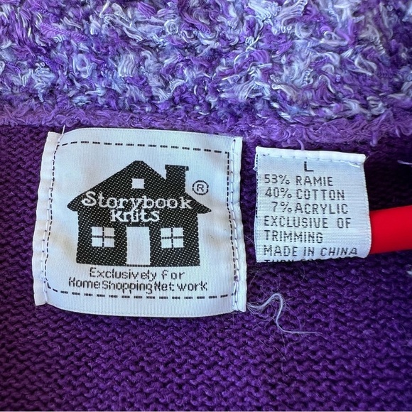 VTG Storybook Knits Purple Passion Embellished Cardigan Colorful Floral Large - Picture 13 of 16